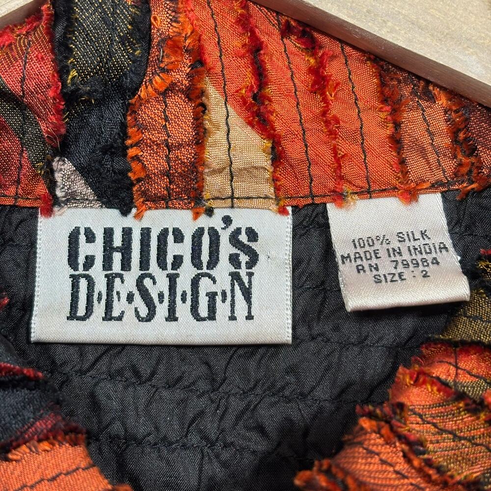 Chico's Silk Patchwork Ribbon Jacket Size 2 Large… - image 4